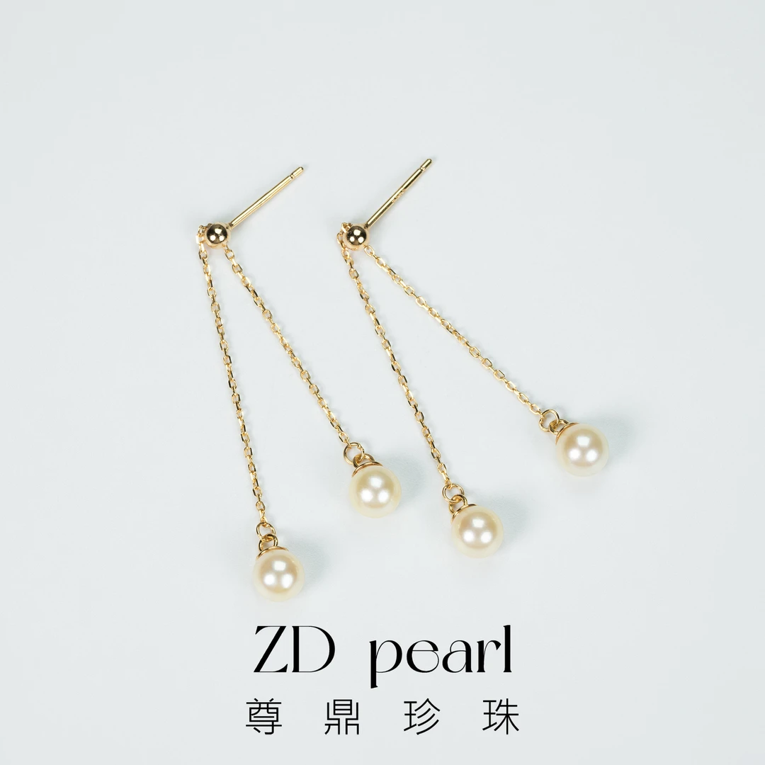 尊鼎珍珠-S925银海水中国南珠羽皇金珍珠耳线5-6mm正圆强光-Nami