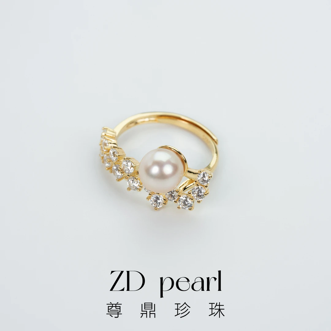 尊鼎珍珠-S925银海水中国南珠羽皇金戒指7-8mm正圆强光 RS