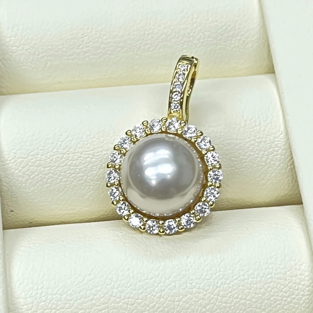 【阳阳】尊鼎珍珠-S925银镀金海水澳白万能扣吊坠+珠径11-12mm