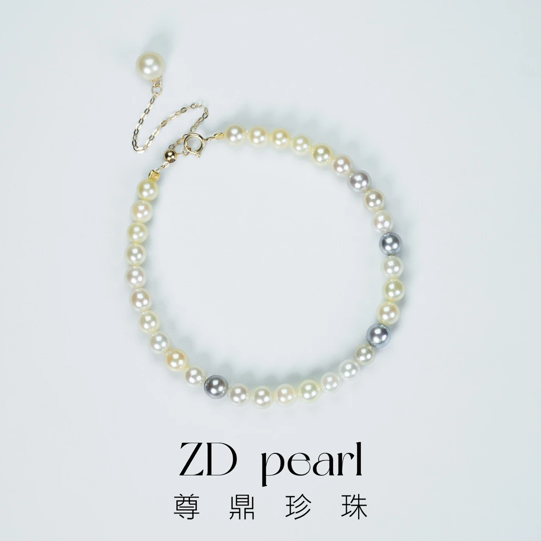 尊鼎珍珠-18K金海水珍珠混彩AKOYA小米珠素款可调节手链KZ4-6.5mm