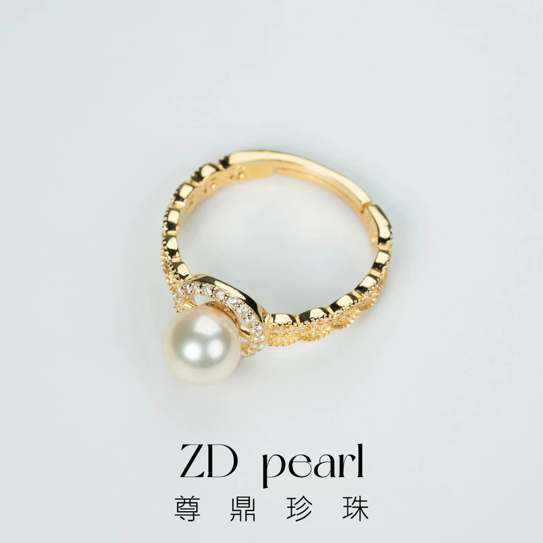 尊鼎珍珠-S925银海水珍珠中国南珠羽皇金戒指6-7mm-RS