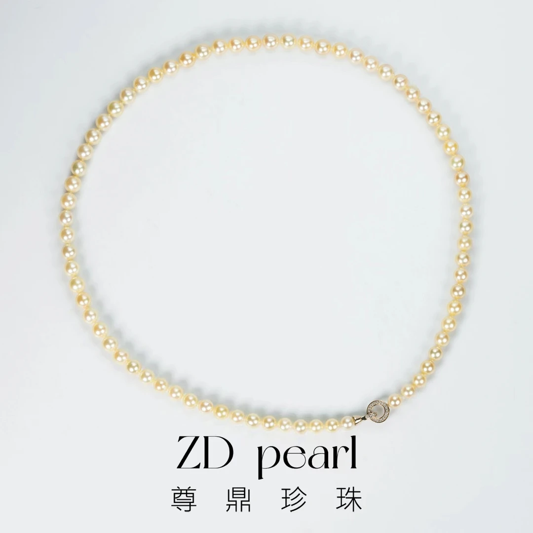 【鸭鸭】尊鼎珍珠-14K金海水珍珠羽皇金珍珠全珠链+珠径5-6mm 20g