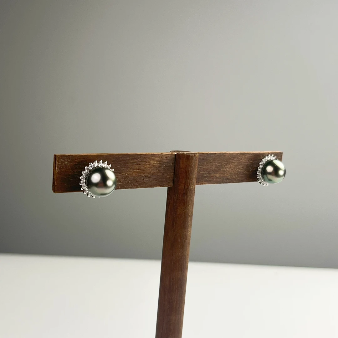 【溪溪】尊鼎珍珠-S925银海水珍珠大溪地耳钉+珠径9-10mm