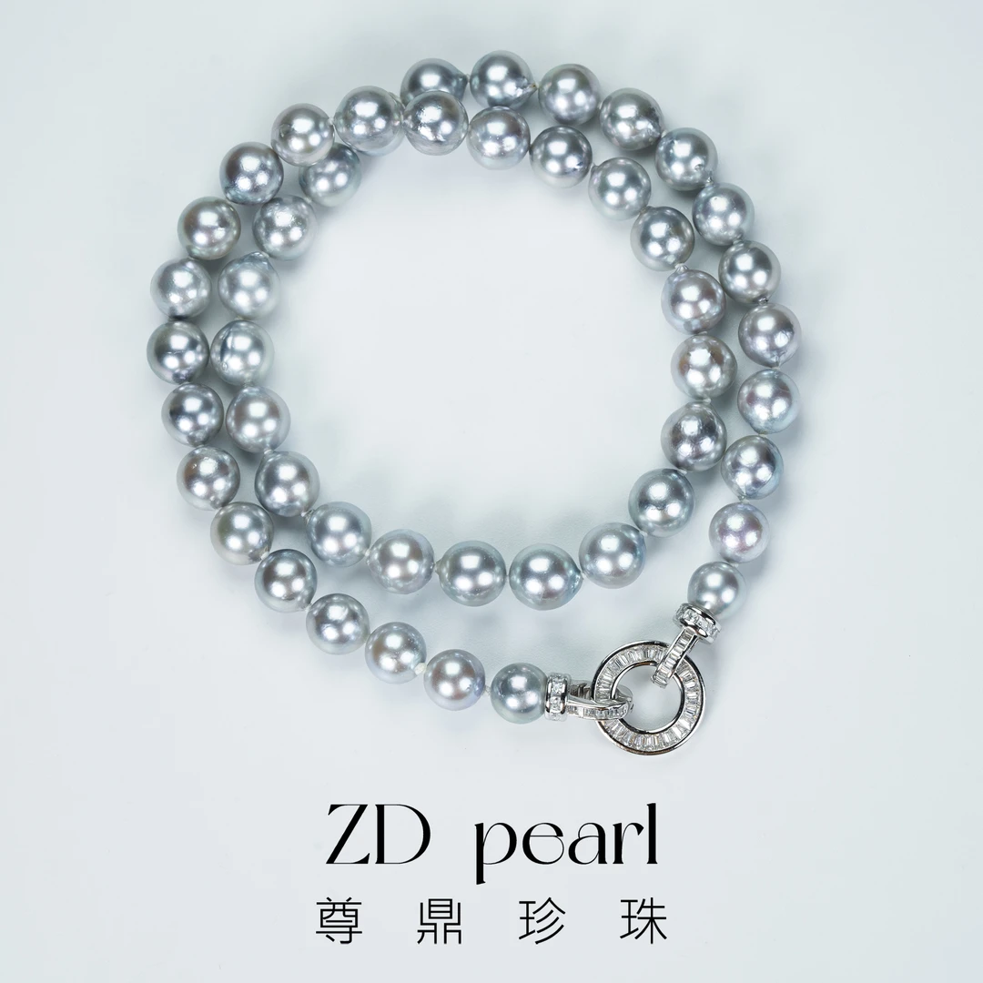 尊鼎珍珠-S925银海水真多麻色系项链7-8mm 近圆中瑕强光 RS