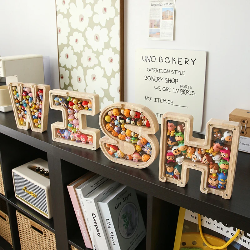 萌粒相框盲盒收纳展示柜字母收纳盒手办小摆件收纳展示架亚克力