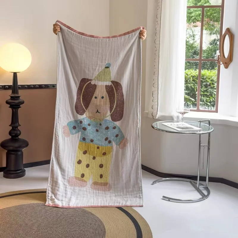 棉小恋80*160（生日小狗）卡通风亲肤柔软透气纯棉单人家用纱布浴巾