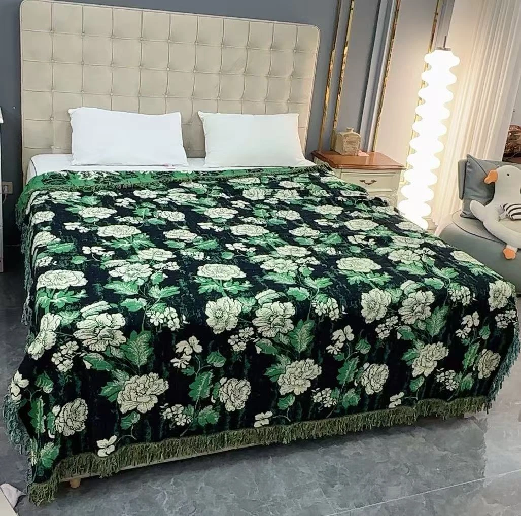 200*230【花王】棉小恋提花田园风双面款四季沙发毯多功能毯