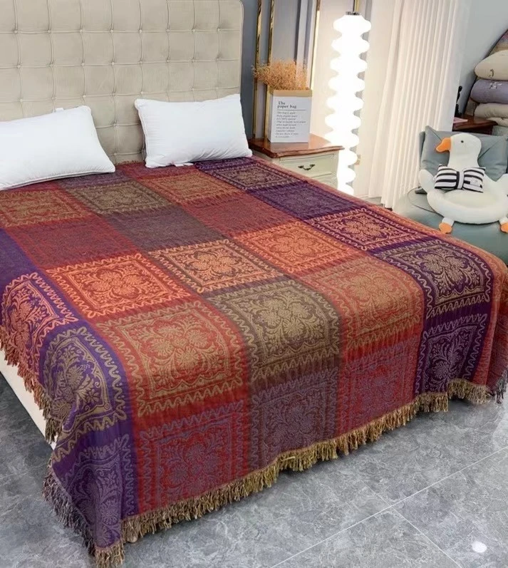 【地中海咖色】棉小恋西域风亲肤透气两面可用流苏纱布多功能床盖