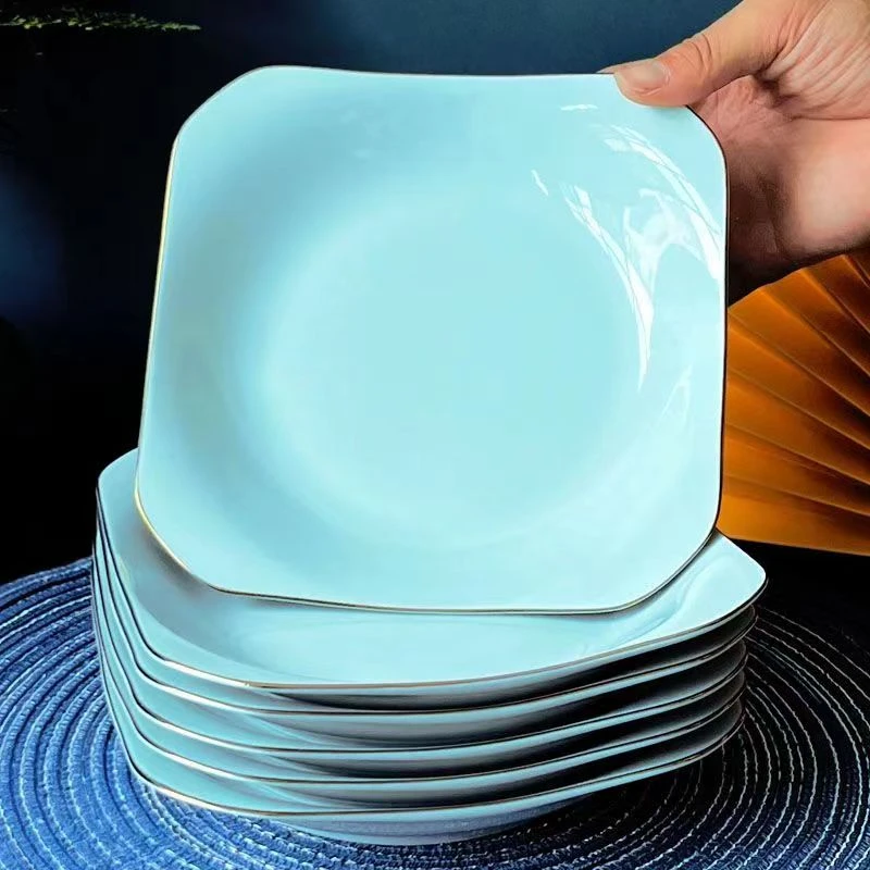 【景德镇】四方如意盘描金深盘家用简约陶瓷盘碟