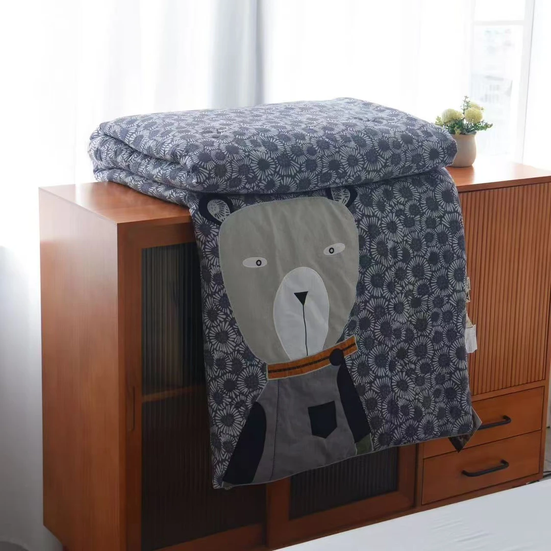 【家居节】蜜糖兔春秋被-A类全棉母婴级色织双层纱大豆被纱布秋冬被