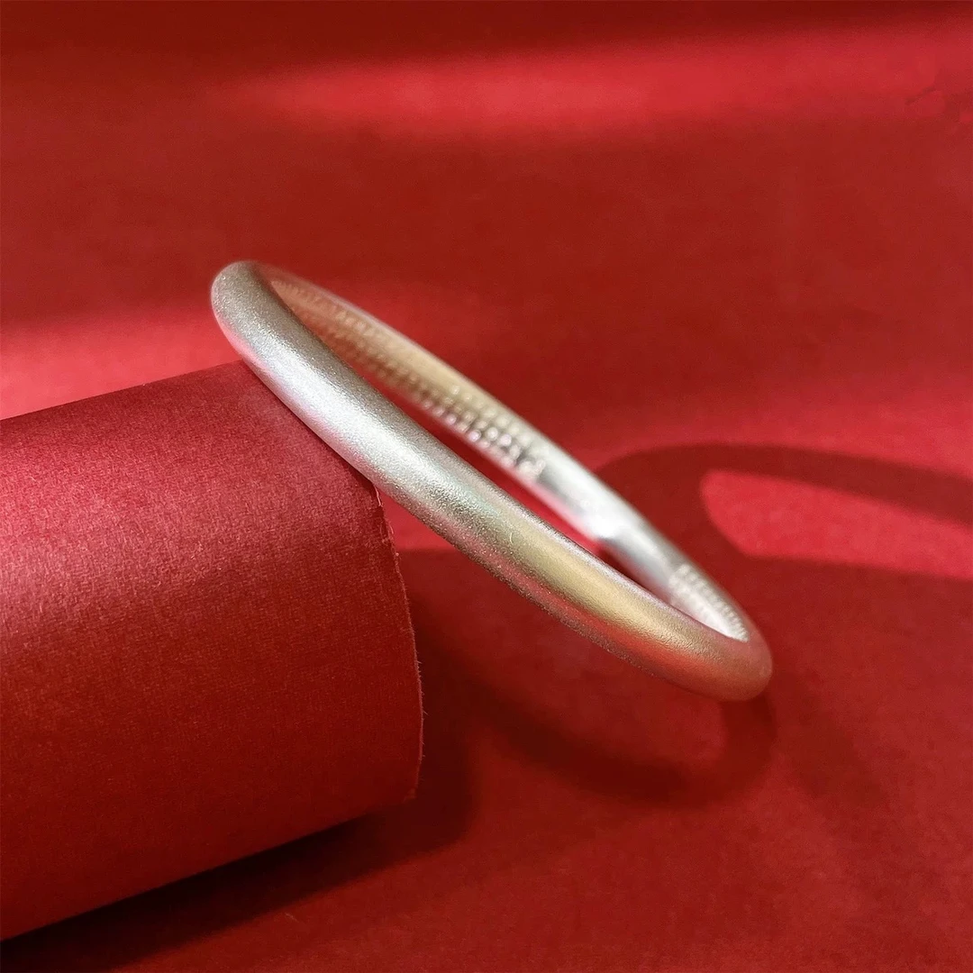 足银银制品 足银9999磨砂心经素圈闭口手镯【A26】