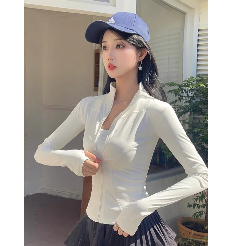 秋薄跑步训练速干健身服女运动外套修身立领夹克拉链开衫瑜伽上衣