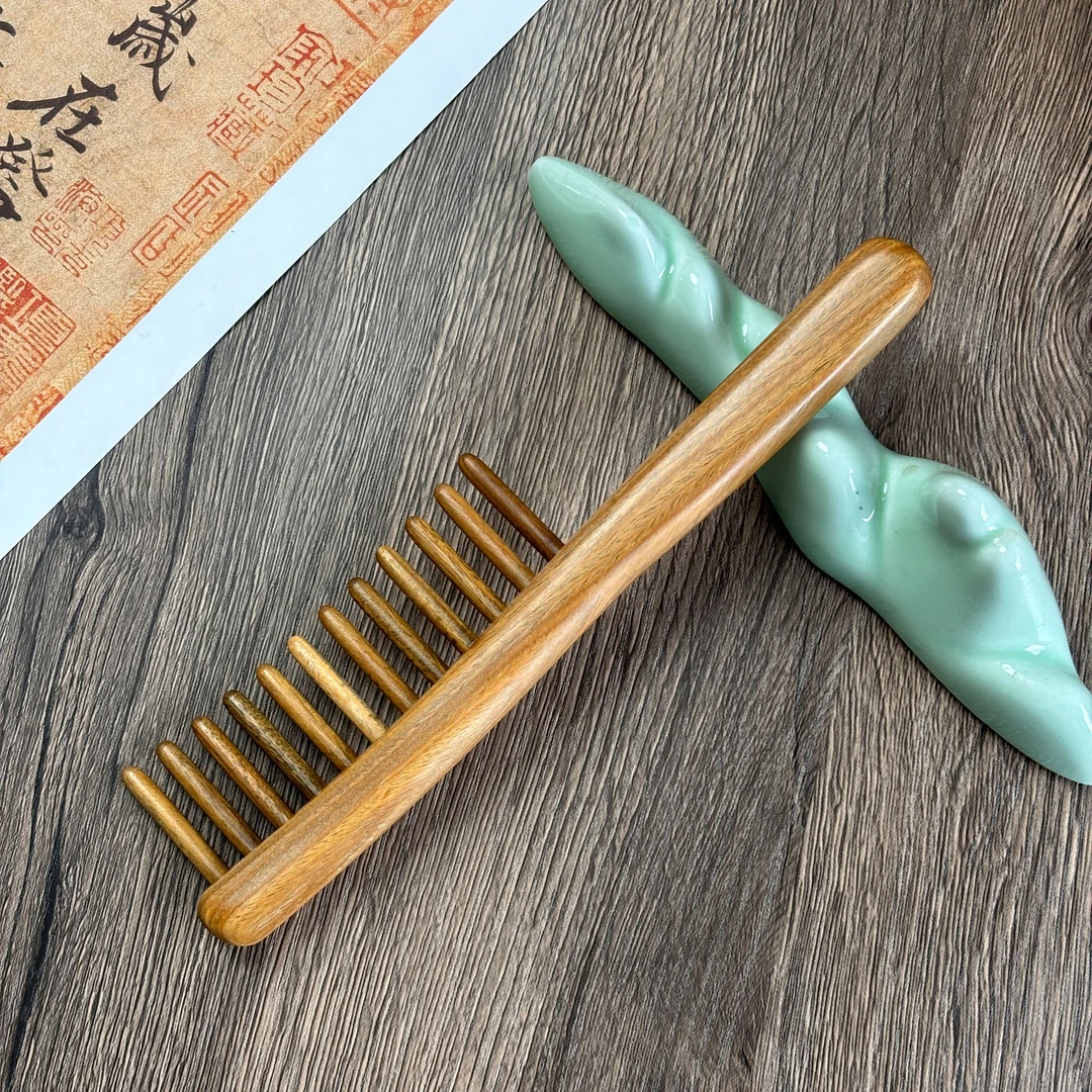 绿檀单排插齿宽齿木梳按摩情人节学生长发送女友母亲节礼物