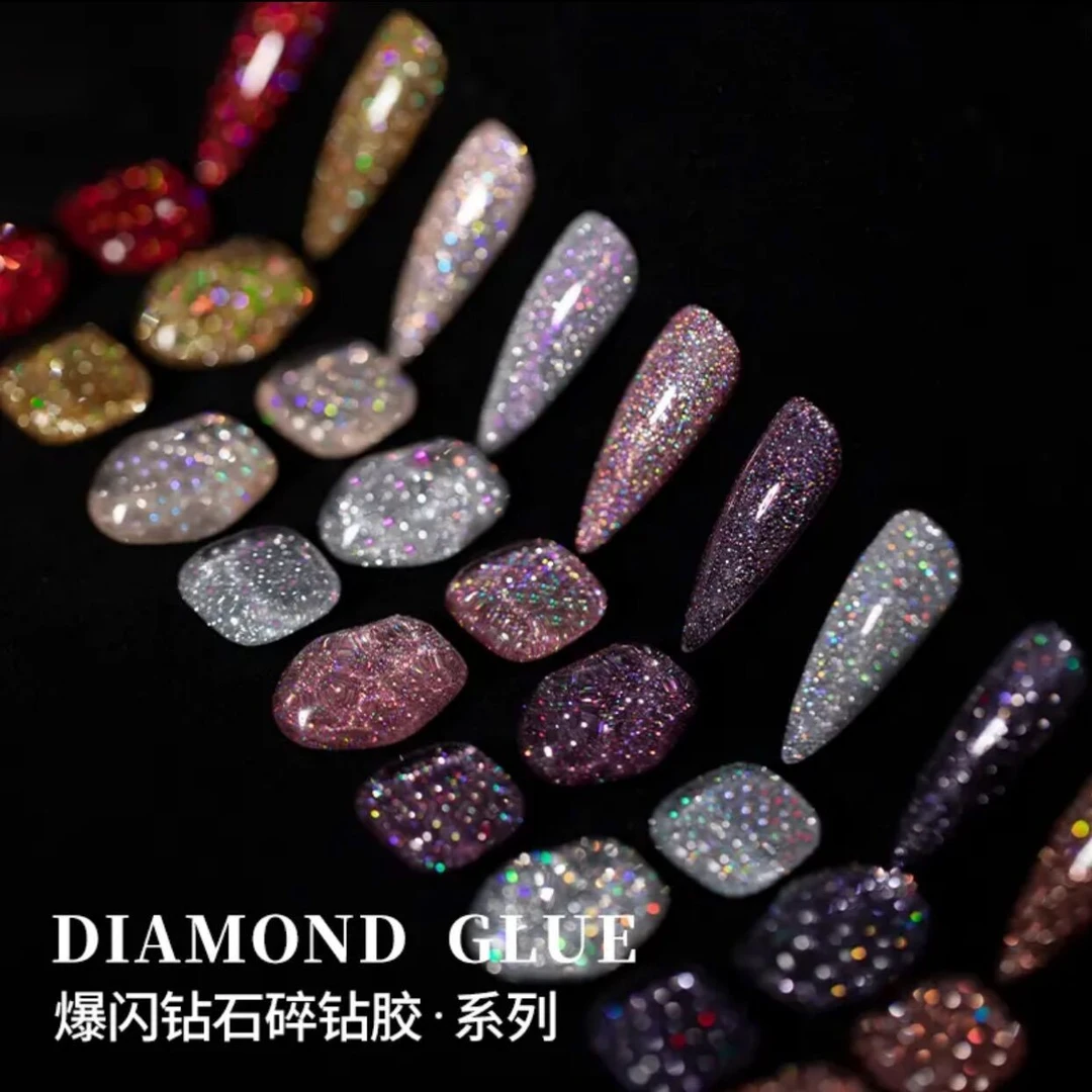春柚碎钻胶新款胶反光蹦迪胶美甲店专用光疗指甲油胶18色
