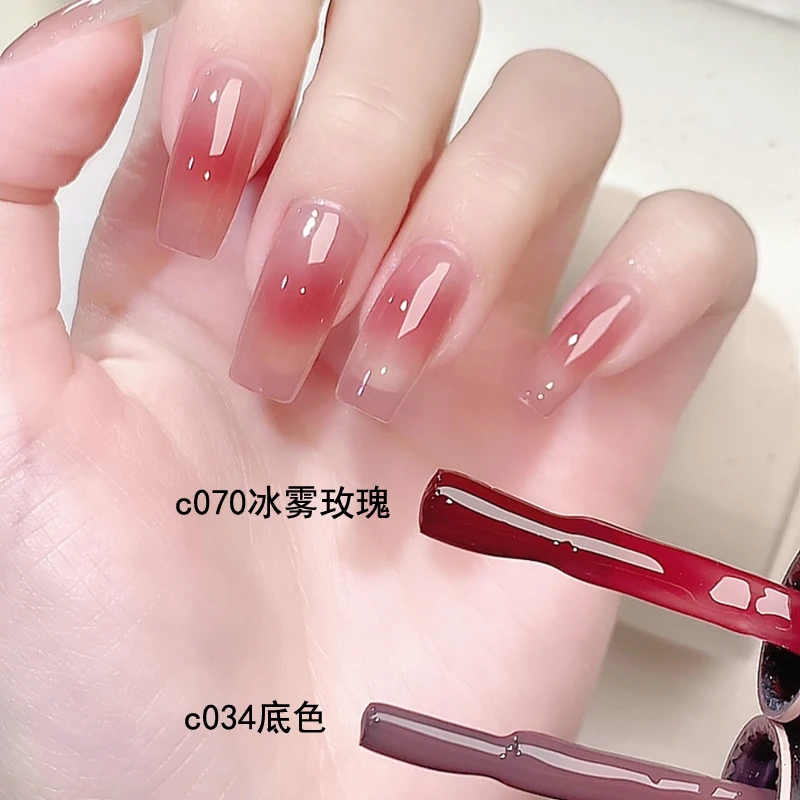 春柚美甲甲油胶冰透色系冰雾玫瑰腮红色指甲胶组合12g
