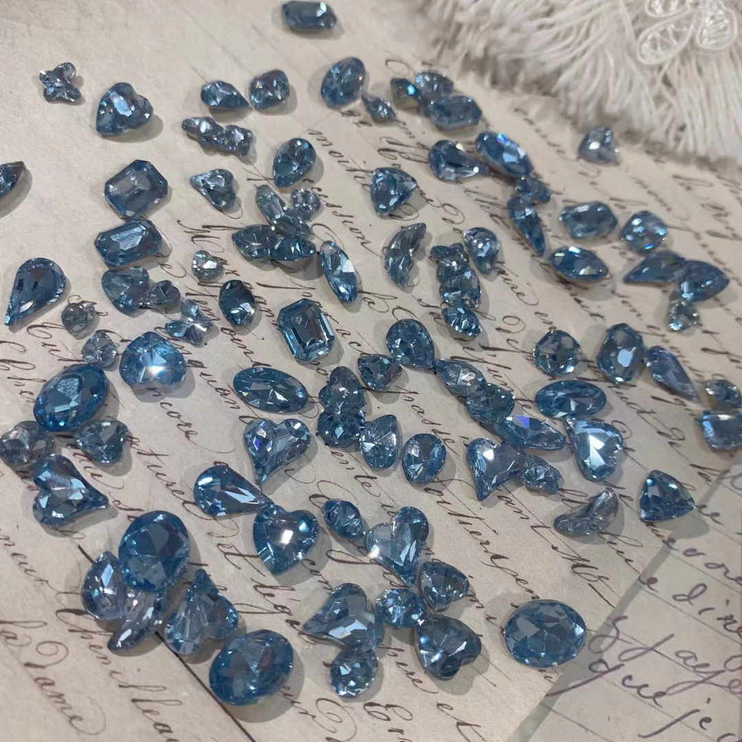 （50颗混装）美甲饰品 网红美甲新款冰透蓝混装异形美甲钻饰品