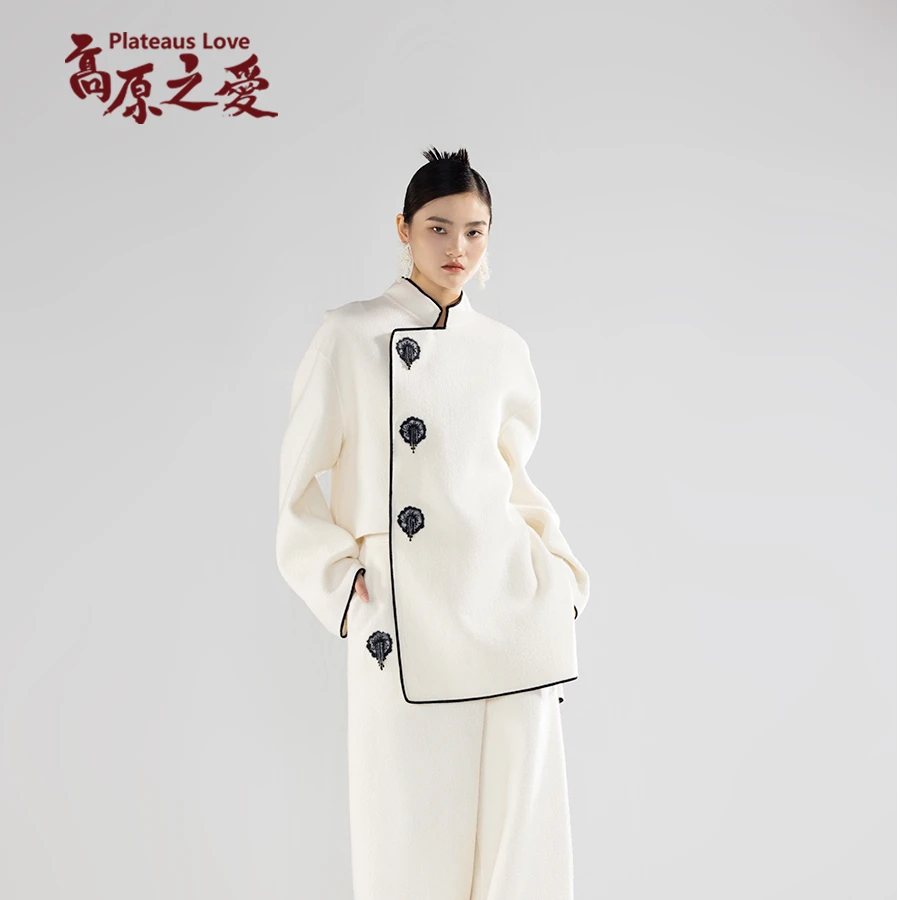 【高原之爱】新中式澳毛立领不规则毛呢外套女中长款冬G2051A3