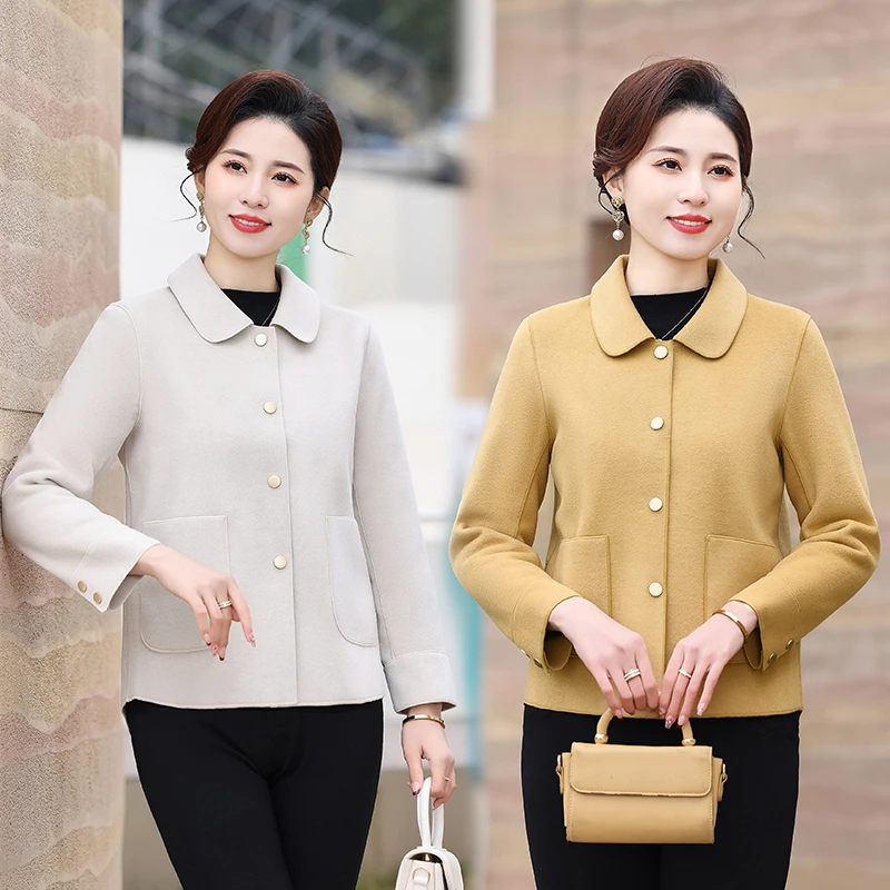 金瑞斯特春秋新款双面绒短外套中年大衣时尚百搭短款妈妈装