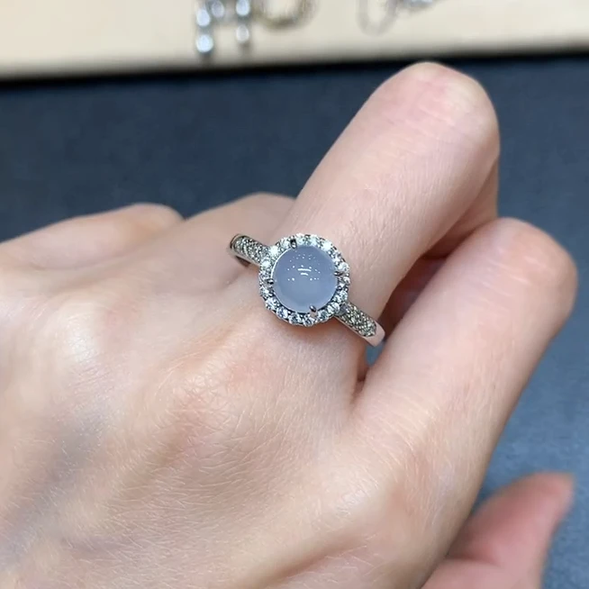 四会-(JM-102-1)蛋面戒指s925银镶翡翠高冰戒指多样性发其一q