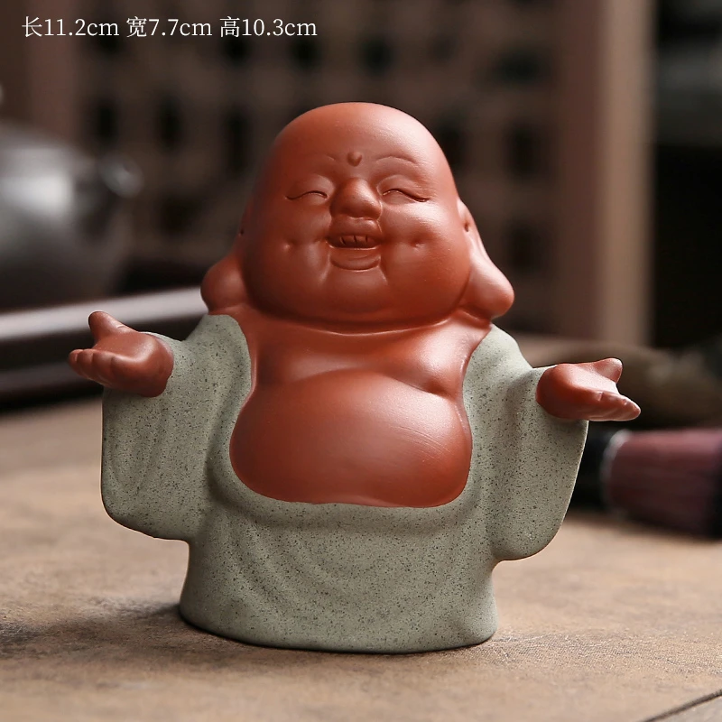 器闵弥勒紫砂茶宠摆件笔架可爱创意手工陶瓷弥勒佛笑佛茶玩茶道瓷