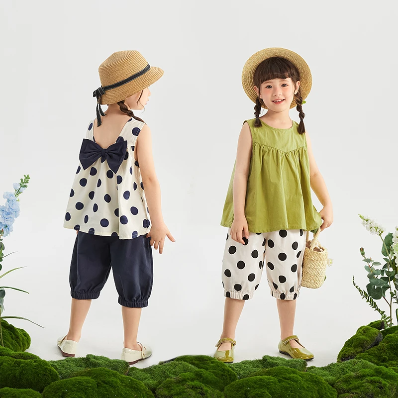 杰里贝比女童波点套装夏季中纯棉夏背心衣服洋气两件套 JTG42819