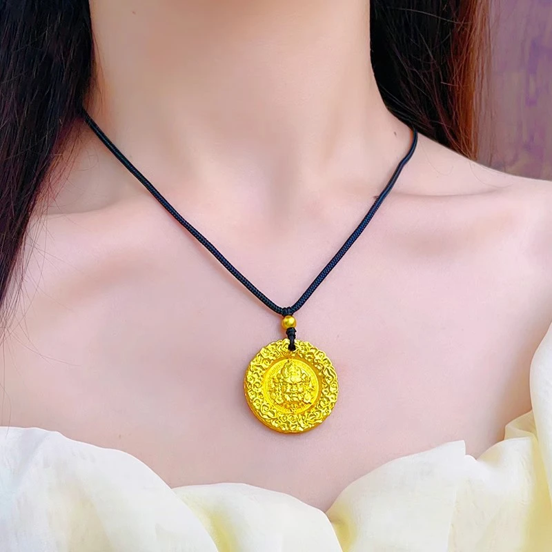 合金吊坠 锤纹【吉言黄财财】新中式吊坠