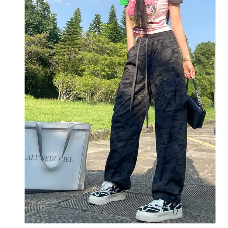 2023新款迷彩裤阔腿裤女时尚显瘦休闲夏季透气迷彩工装裤