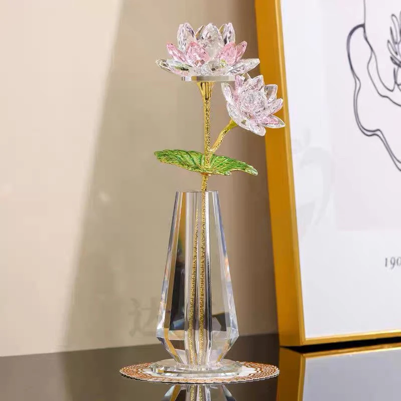 轻奢水晶莲花摆件高档创意家居客厅酒柜装饰水晶花瓶乔迁吉祥礼物
