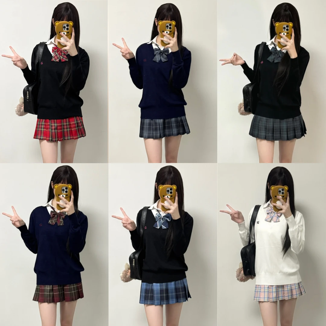 【长袖套头毛衣】秋冬款学院风显白显瘦日系百搭V领jk毛衣