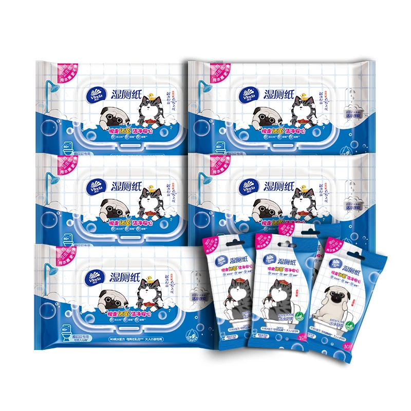 维达湿厕纸吾皇定制40片X5包+10片X4包家庭装擦屁股洁厕湿巾可冲
