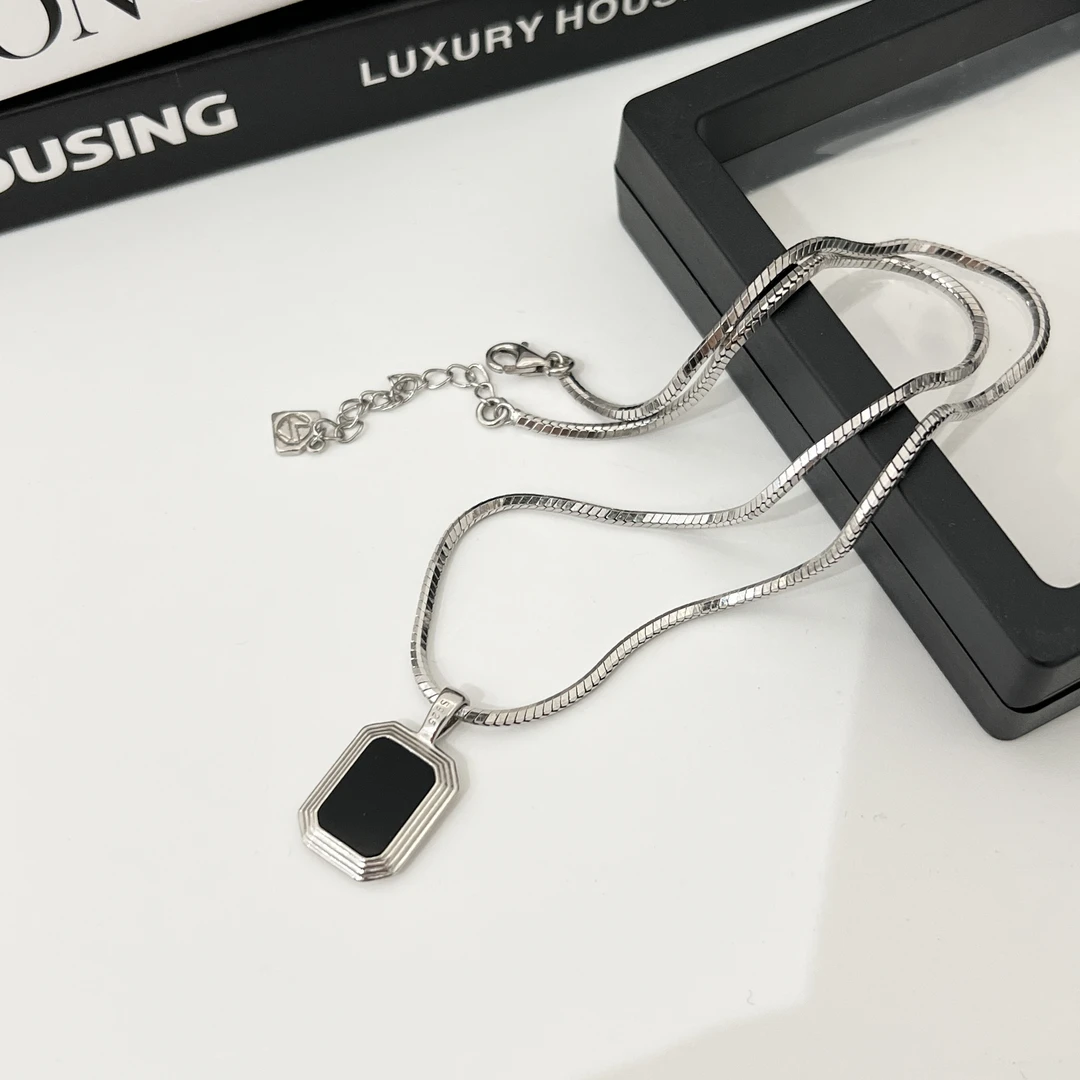 坠链均925银 《AB贝壳》韩版定制款冷淡风贝壳双面方牌项链40➕5cm