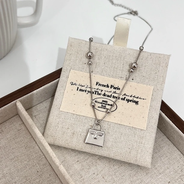 坠链均925银 小众设计高级感轻奢风高级感小凯莉包吊坠项链40➕4cm