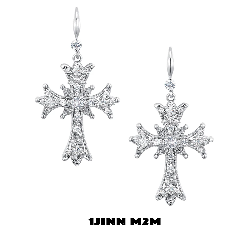 铜合金莫桑石耳饰  1JINN M2M 复古巴洛克风十字架耳钉