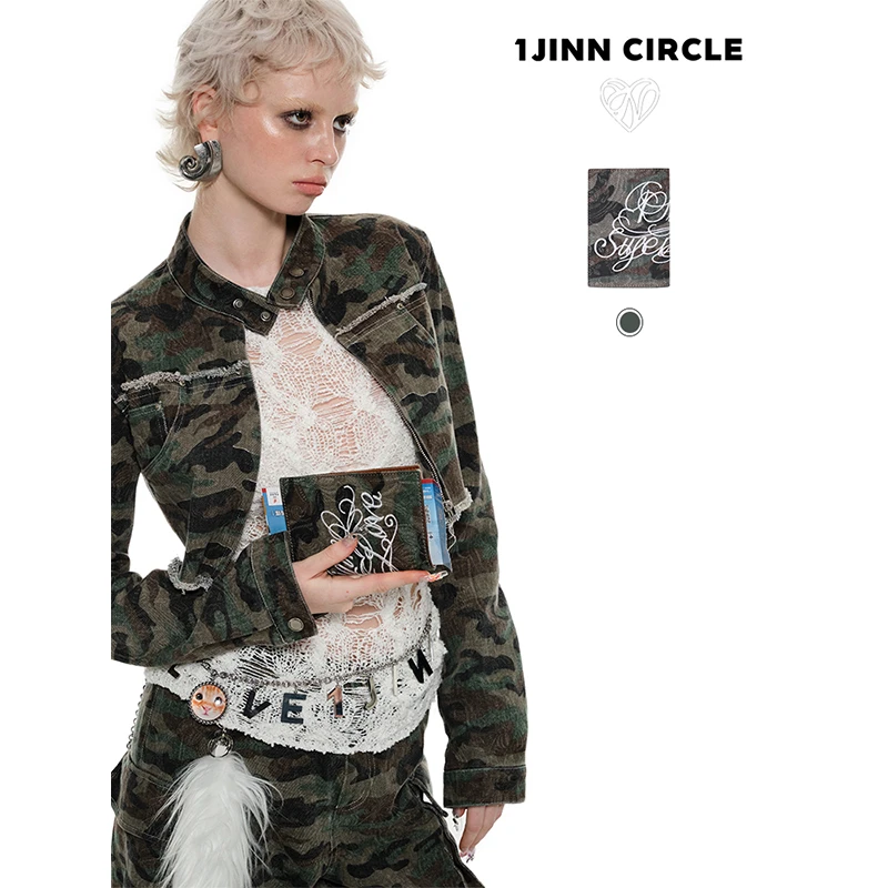 1JINN CIRCLE 迷彩刺绣护照夹多卡位便携收纳包女