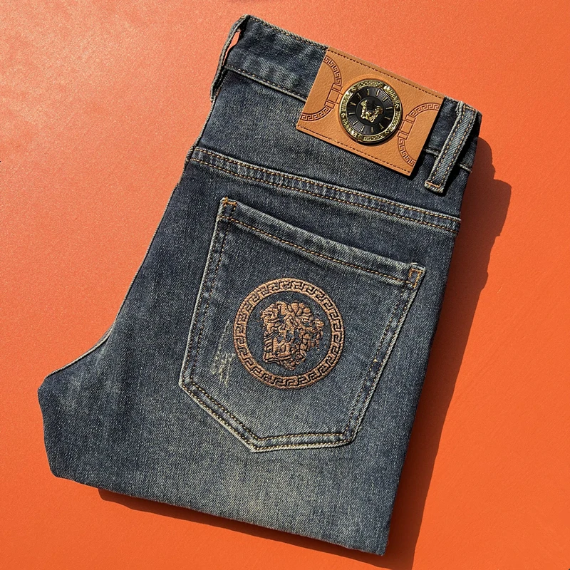 2024牛仔裤男款春夏新品水洗怀旧复古港风修身小脚裤男士百搭长裤