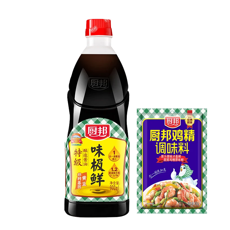 厨邦味极鲜900ml&鸡精50g组合特级生抽酿造炒菜凉拌美味鲜酱油