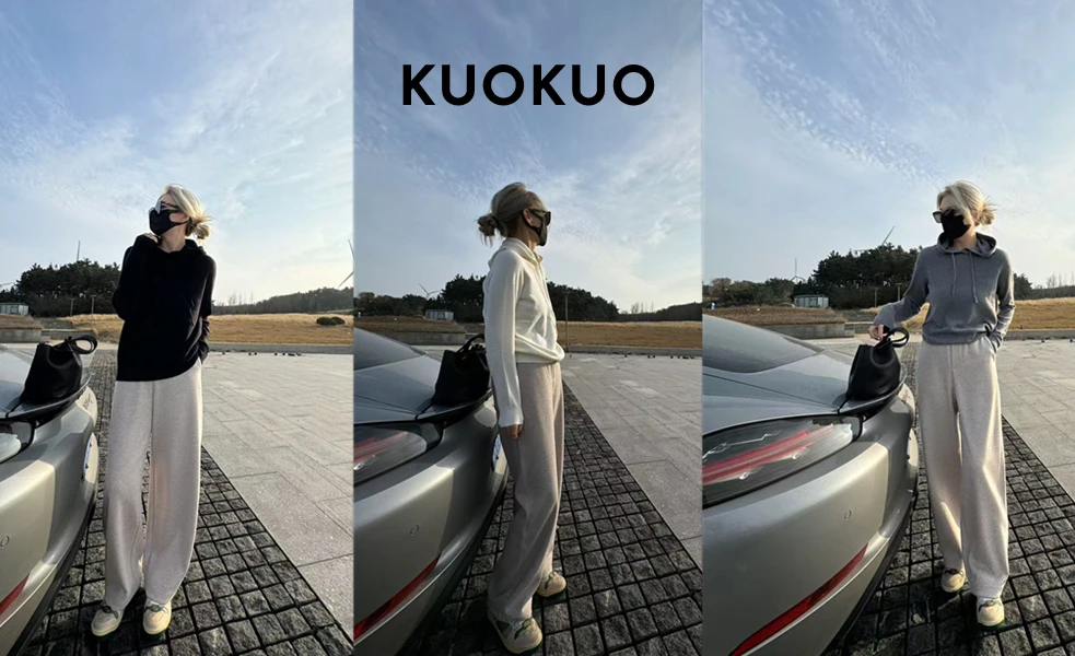 KUOKUO时尚百搭设计感长袖休闲女士纯色连帽羊毛衫1698