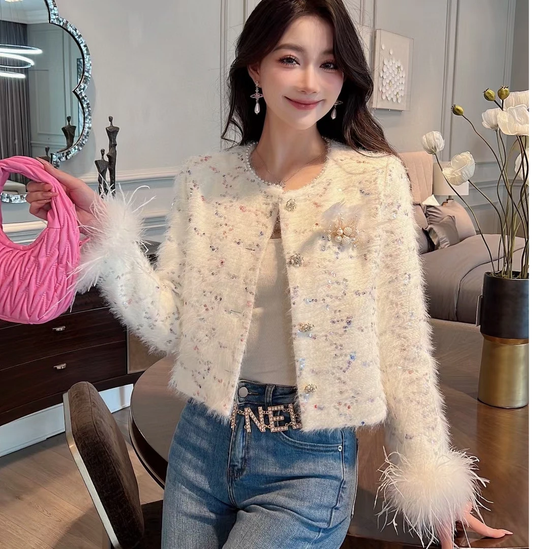 深圳南油时尚高端女装百搭显瘦外套连衣裙春秋气质法式名媛粗花呢