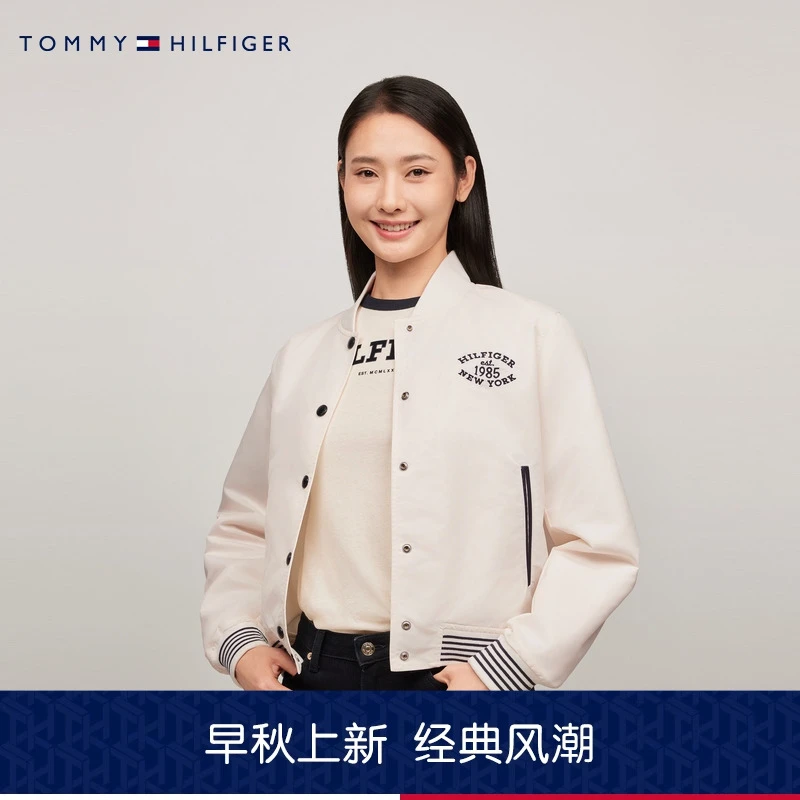 Tommy 24新款秋冬女学院风撞色刺绣按扣棒球领夹克外套WW0WW43320