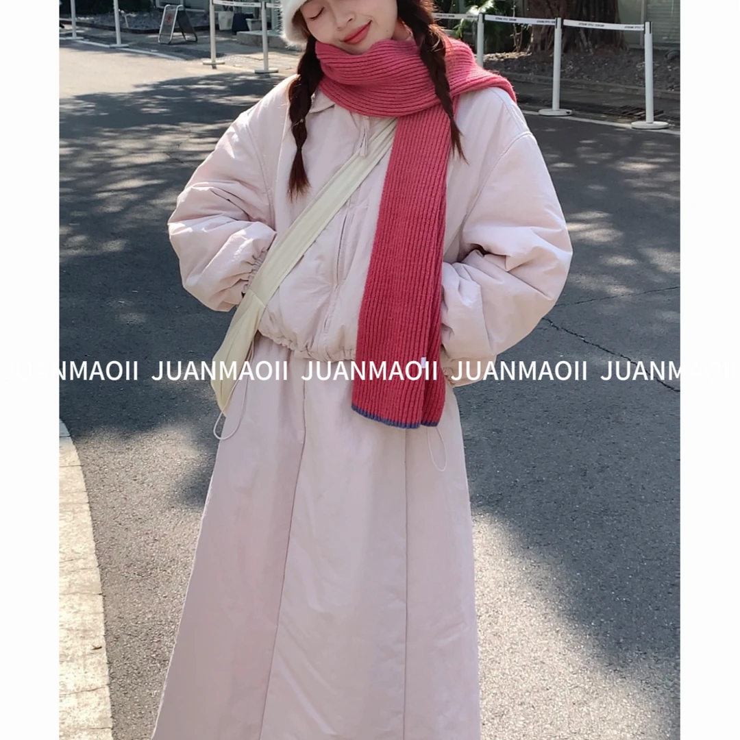 【甜心方糖】建议干洗 •韩系甜美翻领宽松夹棉棉服松紧腰半身裙套装