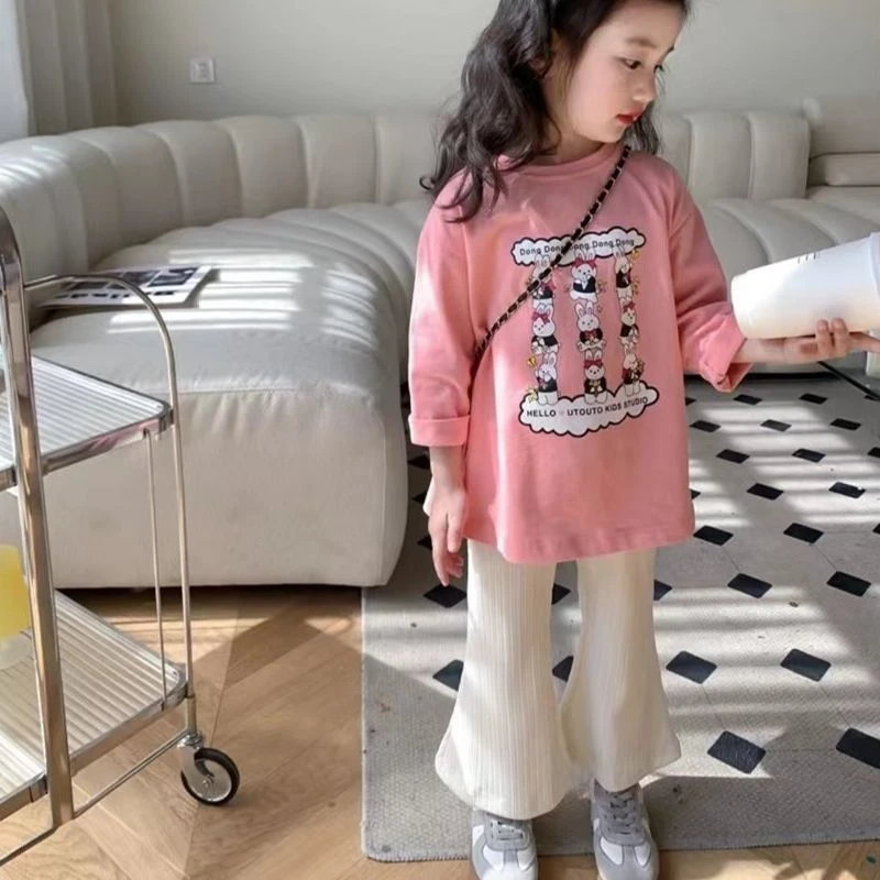 新款春夏女童喇叭裤儿童冰丝裤宽松薄款舒适洋气女童韩版可爱公主