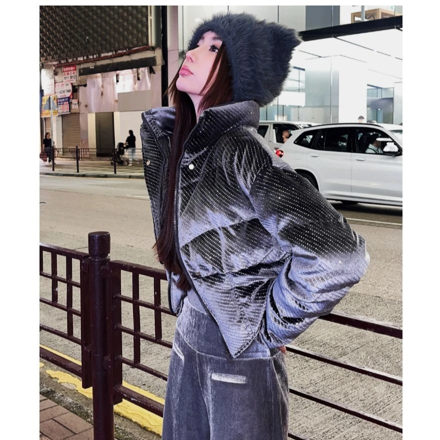 婉君【撒金外套】网红时尚百搭黑色保暖外套LWJ23C3C1163