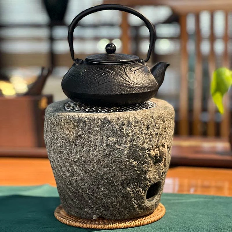 简约围炉煮茶小火炉手工户外石窝碳炉小石器实木车轴电陶炉碳烤炉