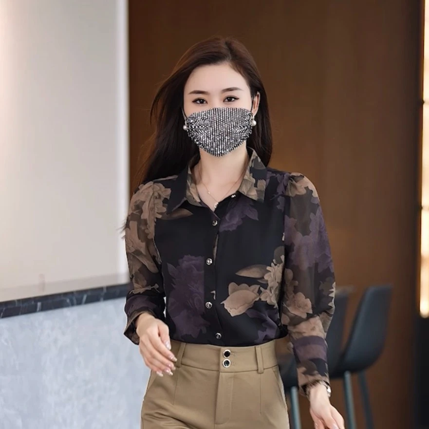秋季新款气质妈妈装宽松时尚减龄百搭黑色衬衫休闲显瘦