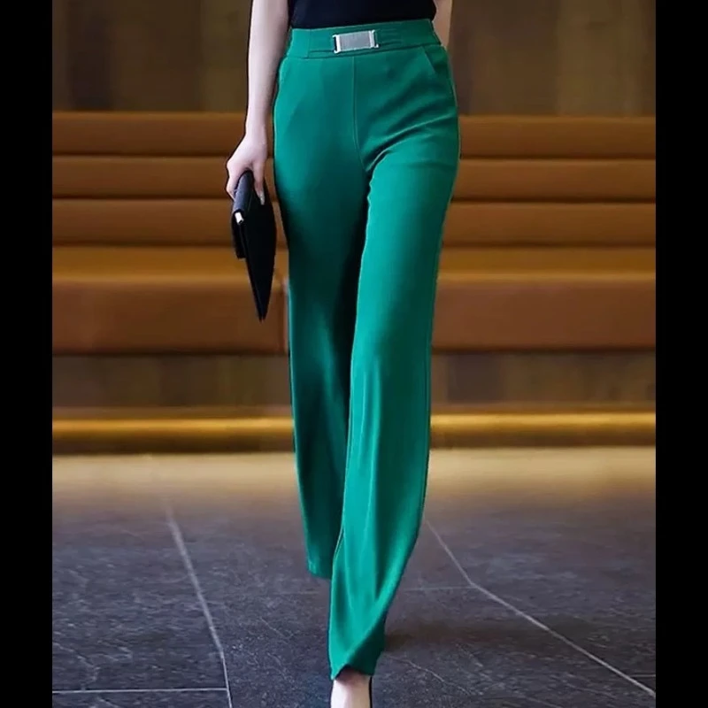 艾格西装直筒裤女夏季高腰显瘦宽松休闲时尚百搭薄款阔腿裤