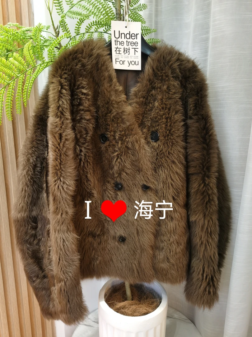 【芳雅唯思】【青涩系列】海宁24K冬进口托卡时尚轻奢V领双排扣短外套