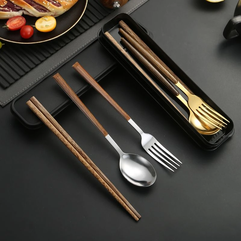 【新疆包邮】高颜值ins便携餐具勺子筷子叉子上班族学生餐具盒三件