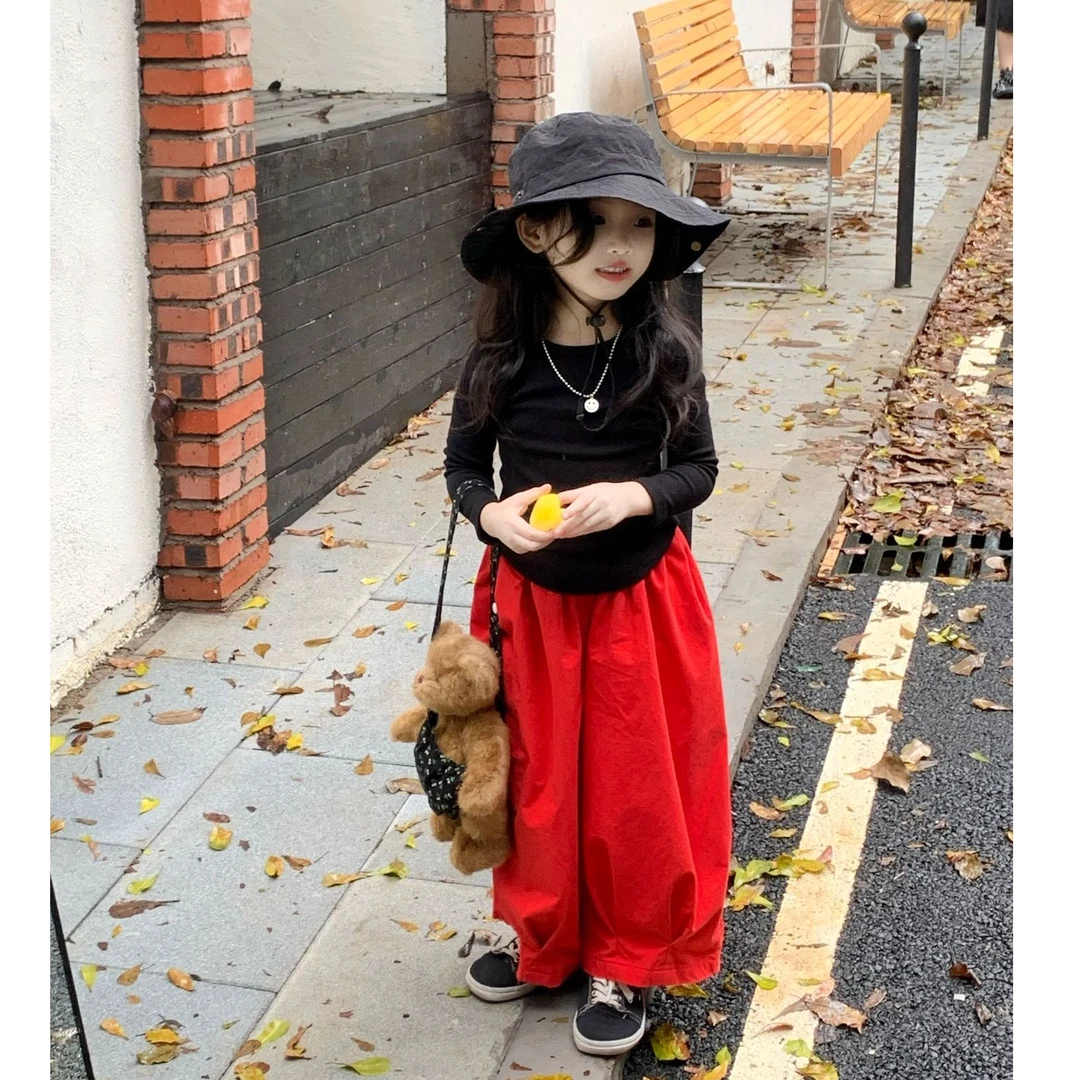 女童打底衫2024秋季新款韩版修身款针织T恤黑色紧身短款辣妹T上衣