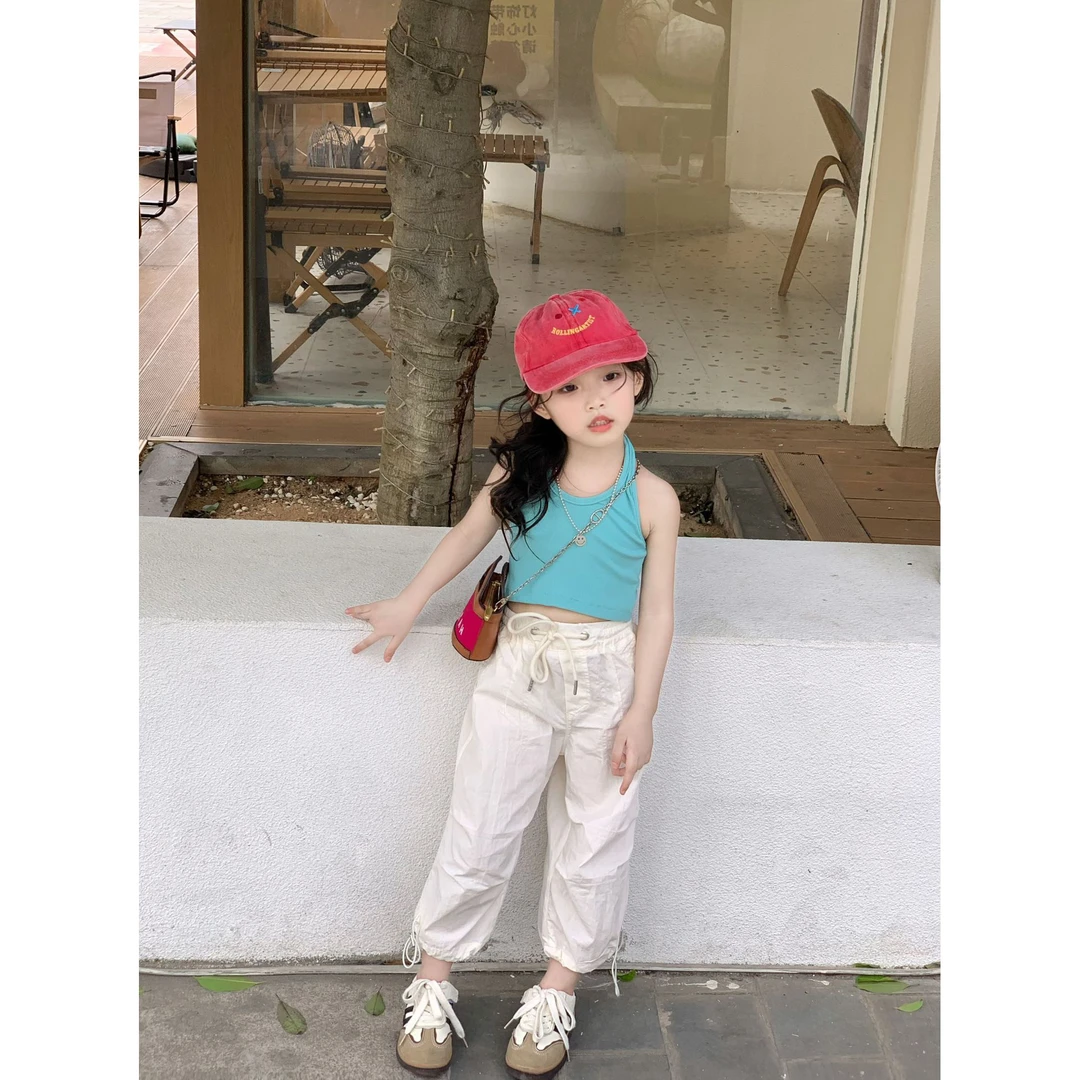 儿童工装裤2025夏季新款韩版长裤基础款百搭抽绳伞兵裤轻薄防晒裤