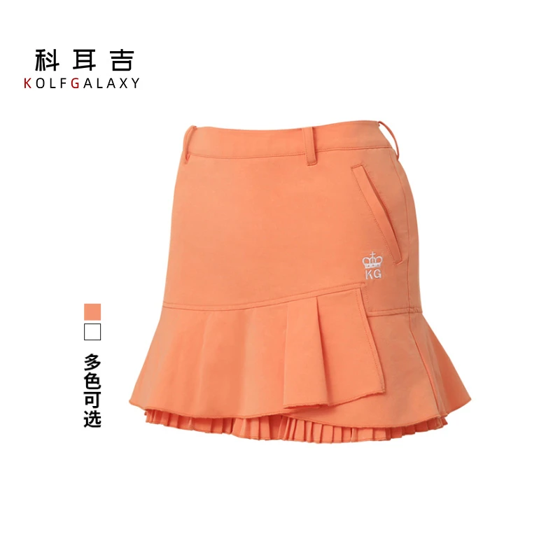 科耳吉 高尔夫速干羽毛球网球百褶半身裙橘色防走光短裙运动裙